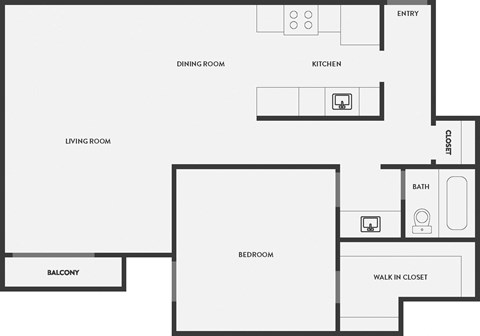 Floor plan for 1 bed, 1 bath, 757 sqft